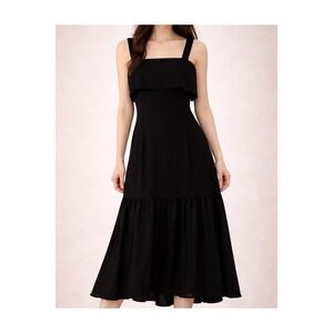 Theory Square Neck Popover Midi Dress Back Bow Tie Ruffle SZ Small Whimsigoth